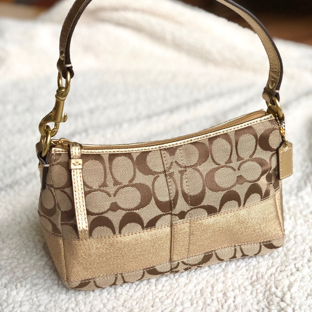 Coach gold signature logo print handbag